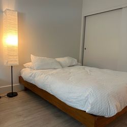 Wooden mid century bed frame - Lamp Included
