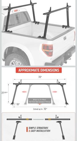 Model APX25-Lite Extendable Aluminum Truck Ladder Rack Adjustable Pick-Up Ladder Rack (No Drilling Required) - Black2525/1
