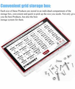 1220 PCS M2 M3 M4 M5, 304 Stainless Steel Hex Flat Head Cap Bolts Screws Nuts Washers Assortment Kit with Hex Wrenches
