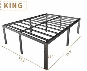 18 inch King Size Heavy Duty Metal Platform Bed Frame with Large Storage, Black.