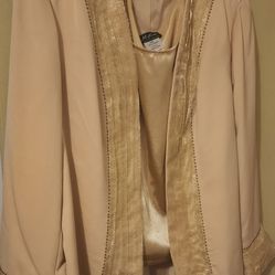 3pc Women's Beige Gold Trim Skirt Suit 
