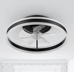 20-in Color-Changing Integrated LED Flush Mount Matte Black with Clear Blades Fandelier Ceiling Fan With Light - Remote