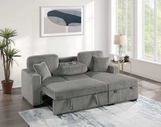 Brand New Grey Super Plush Corduroy Sectional Sofa Storage Sleeper