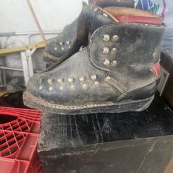 Vintage Black Leather Ski Boots