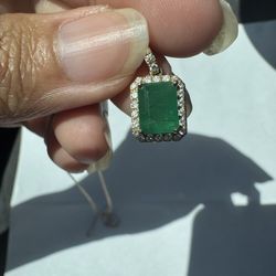 EFFY Natural Emerald & Diamond Pendant 14K Gold Chain