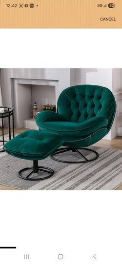 Accent Chair TV Chair Living Room Chair with Ottoman Color Bluish