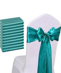 50 Pack Turquoise Satin Table Runner Chair Sash Bow 7x108 In.