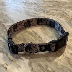 Black and Grey Adjustable Nylon Dog Collar with Music Notes