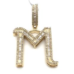 10k Gold Diamond Pendant Letter M Old English Style .9ctw 5.6grams 149726 3