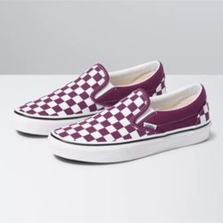 VANS Classic Slip On-Grape Wine/True White Checkered-VN0A5JMH8CB-Women's 7.5