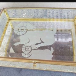 Vintage Glass Buffalo Inlay Box