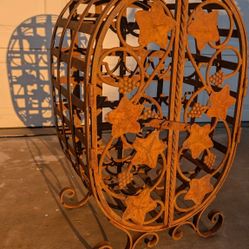 Tall Wrought Iron Wine Cabinet — Oval Form — 14 Bottle — Grapevine Ironwork