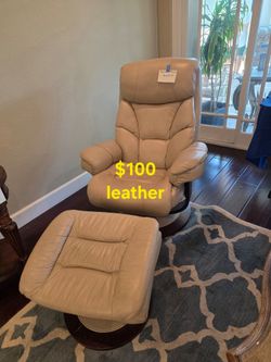 Leather chair and ottoman