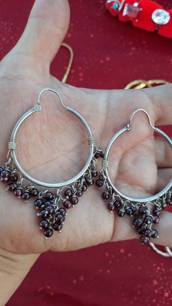 925 SILVER GARNET "" HOOP ""