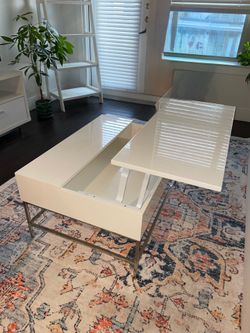 West Elm White Industrial Storage Pop-Up Coffee Table