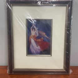 Beautiful Wood Framed Chinese Art Print Woman In Flowing Dress