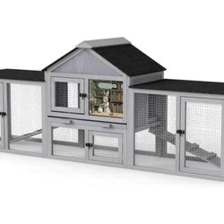 82″L 3-Compartment Double Rabbit Hutch I Door/ Outdoor Chicken Coop