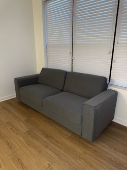 Last call! New Modern Floating Style Gray 3-Seater Sofa Linen Upholstered LED Light w Remote 85”