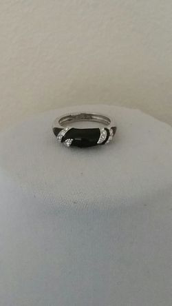 Black Enameled & Rhinestone Ring