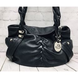 Makowsky Women's Braided Black Leather Studded Shoulder Bag Hobo Bag Handbag