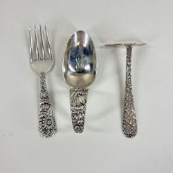 S Kirk & Son Sterling Silver Repousse Baby/Infant Fork and Spoon Set 3 3/4" 36 g