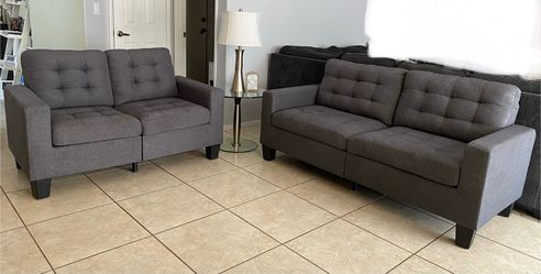 5 Pieces Living Room Set:2 Sofas,1 Side Table,1 Table Lamp & One Photo Frame/Good Condition