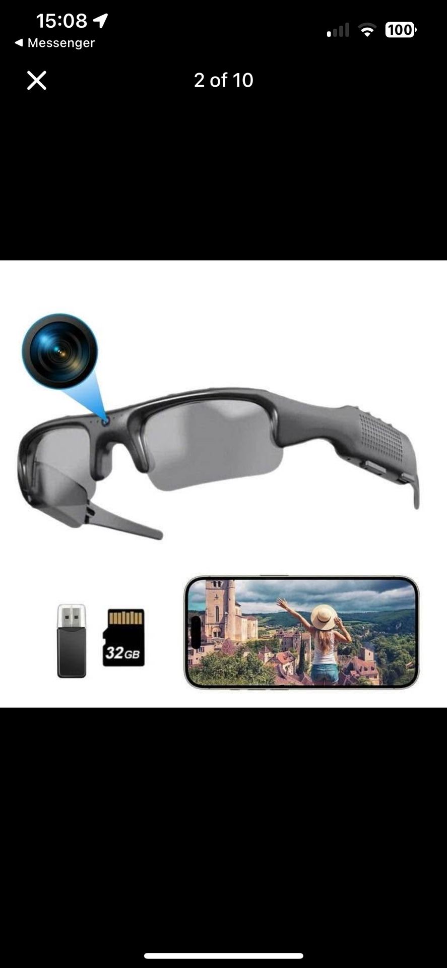 Sport Camera with WiFi, Camera Sunglasses for Outdoor Sports Supports iOS & Android 64 GB