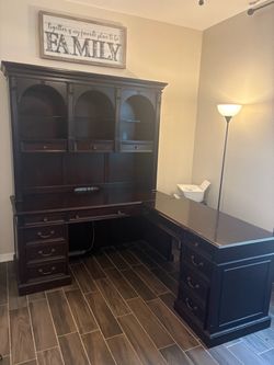 Desk office set with bookshelf