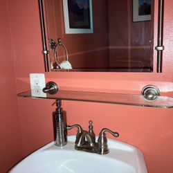 Bathroom Glass Shelf With Matte Silver Wall Mounts- 24”