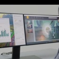 AV Editor Set Up Dual Dell Monitors 27" With Humanscale Heavy Duty Dual Monitor Arm