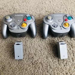 2 Nintendo Gamecube Wavebird Platinum Wireless Controllers W/ Receivers