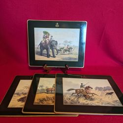 Set of 8 Foreign Field Sports hunting scenes mats by Ebbels, with Queen Elizabeth's Own markings.