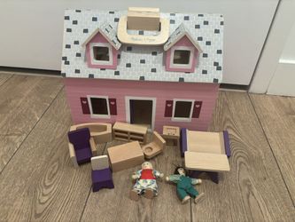 Melissa & Doug Fold and Go Wooden Dollhouse With 2 Dolls and Wooden Furniture,Multi,One Size