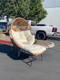 New Birdcage Lounge Chair 450 lbs Capacity Indoor Outdoor Wicker Egg Chair Set w/ Ottoman Footrest