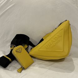 Prada Triangle Crossbody Yellow Leather w/ Authenticate First Certificate 