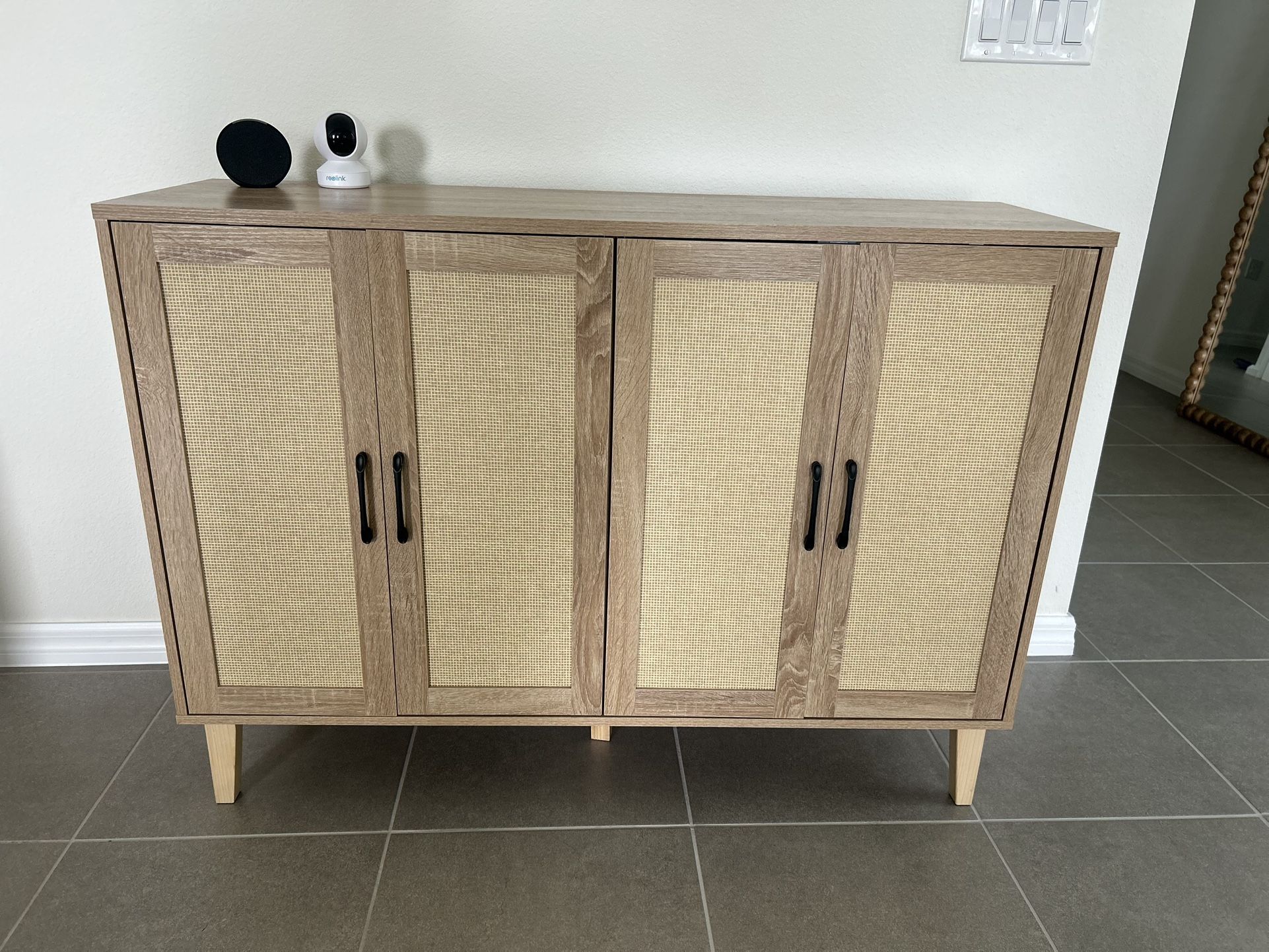 Buffet Storage Cabinet with Rattan Entertainment stand
