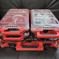 Milwaukee PACKOUT 22 in. Medium Red Tool Box Set With 10 Pc. Hole Hawg Kit  Two Low Profile Boxes