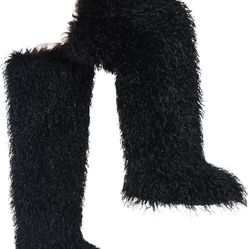 Women's Thigh High Fur Boots Over-The-Knee Fluffy Fur Boots 29 Inches Tall, Suitable For Women
