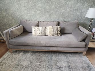 Modern/Mid Century Velvet 3-Seat Sofa – Grey / Light Wood Base  84" W x 33" D