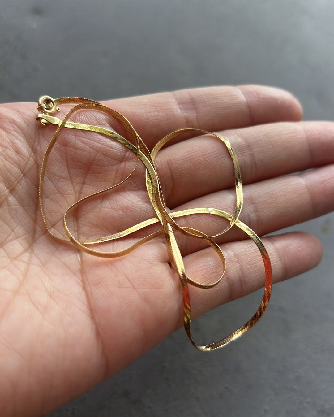 Solid 14k gold herringbone necklace no 1