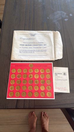 1968 Shell Oil Franklin Mint Presidential Hall of Fame 36pc Bronze Set + Original Envelope