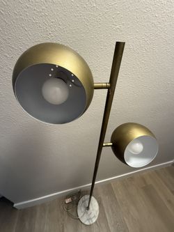 Modern Brass Floor Lamp with Marble Base – $45 (Light Bulbs Included)