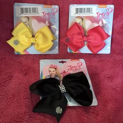 Nickelodeon Jojo Siwa Hair Bow Clip Set Of 3 Black Pink Yellow NEW!