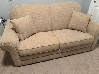 La-Z-Boy Beige Fabric Sleeper Sofa with Throw Pillows