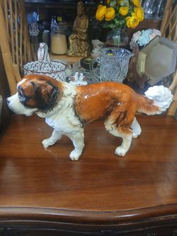 1980s Large Vintage German Ceramic St Bernard Figure