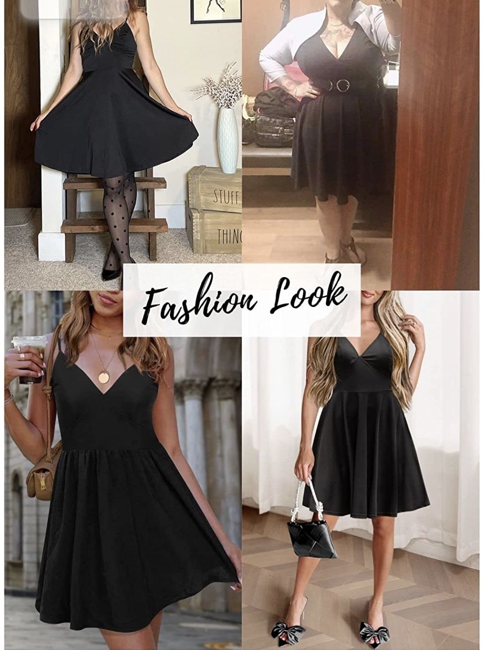 ELESOL Women Summer Dress Casual Sundresses Sexy Deep V-Neck Adjustable Spaghetti Strap Swing Dress