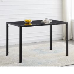 51.2" Glass Dining Table for 6 People, Rectangular Black Kitchen Table with Tempered Glass Top and Metal Legs L, Only A Table