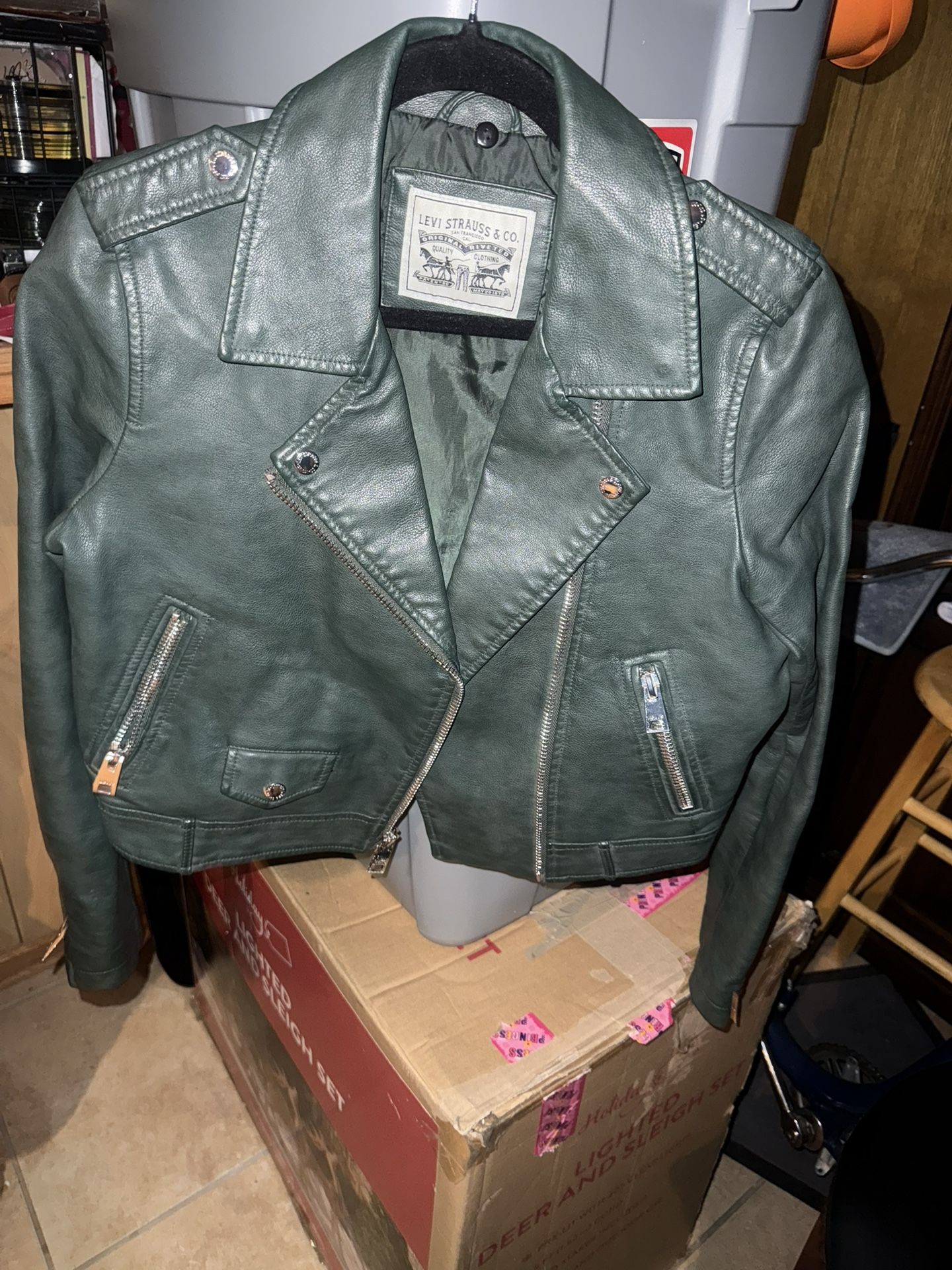 Green Leather Levi Biker Jacket