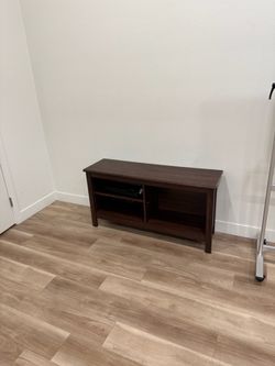 Dark Brown Wood TV Stand with Shelves