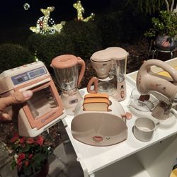 Play Kitchen Toys Play Oven Coffee Maker Toaster Etc And A Ton Of Toy Fruits Vegetables Groceries